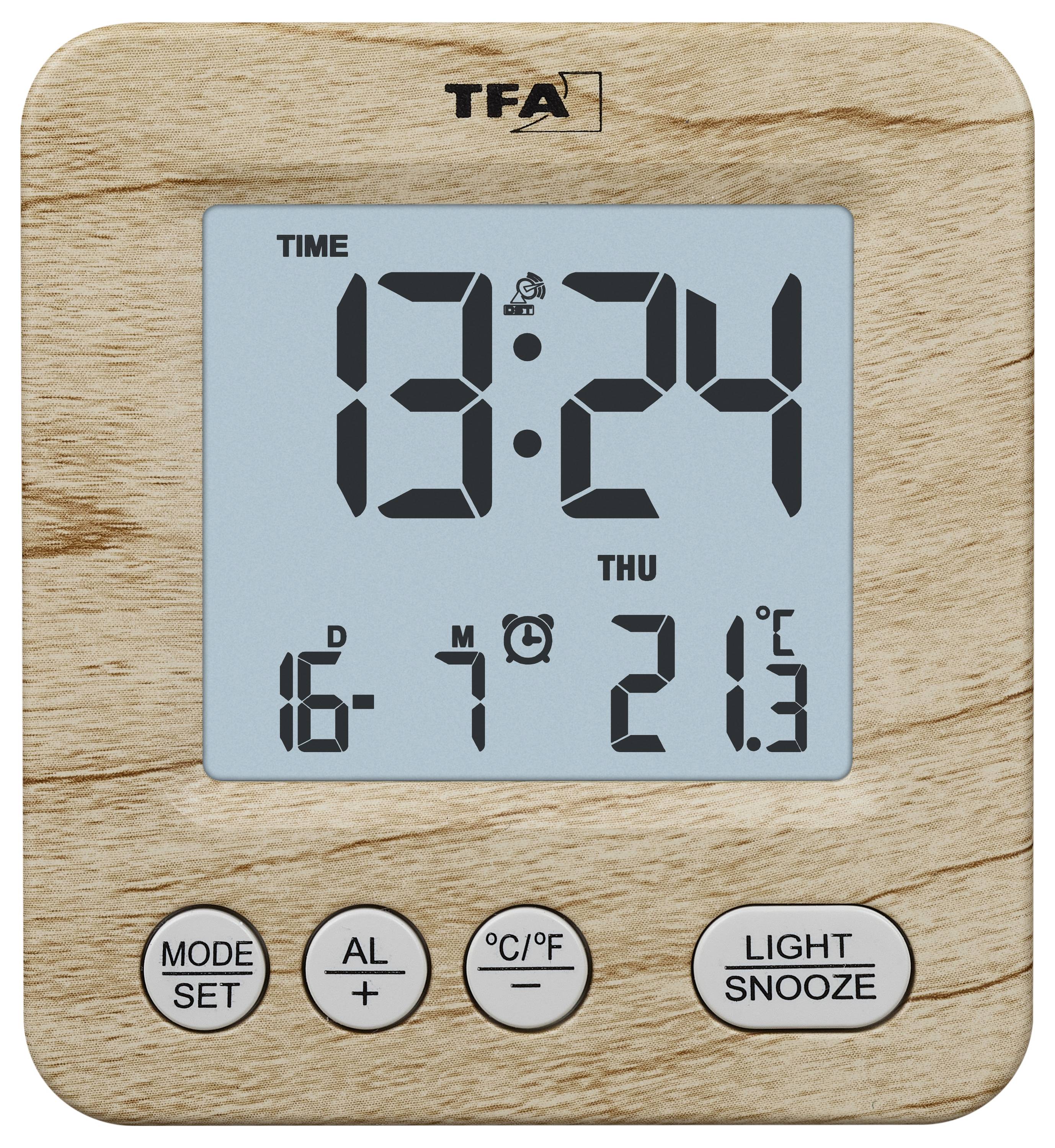 TFA Dostmann 60.2567.08 Wekker Zendergestuurd Hout, Bruin Alarmtijden 1-1