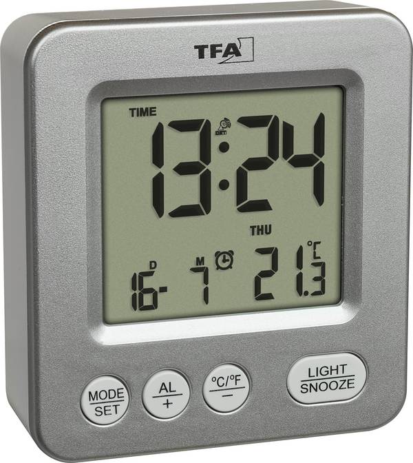 TFA Dostmann 60.2567.54 Wekker Zendergestuurd Zilver Alarmtijden 1