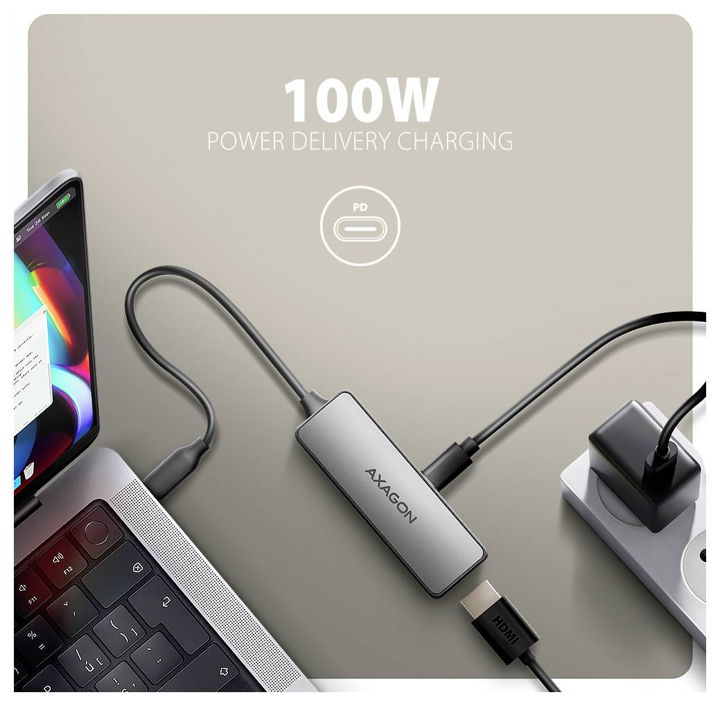 AXAGON USB-C Adapter [1x USB-C 3.0 stekker - 1x HDMI-bus, USB-C bus (Power Delivery)] RVC-HI8KPD 16 cm-2