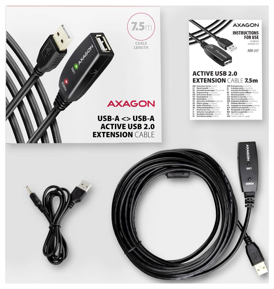 AXAGON ADR-207 USB-kabel USB 2.0 USB-A stekker 7.5 m Zwart-5