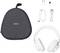 Witte AKG over-ear koptelefoon met draagtas, oplaadkabel, USB-adapter en audiokabel op een witte achtergrond.