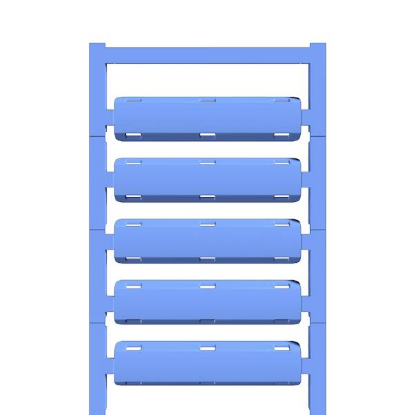 Blauwe ladder met vijf horizontale sporten van voren bekeken, geïsoleerd op een witte achtergrond.