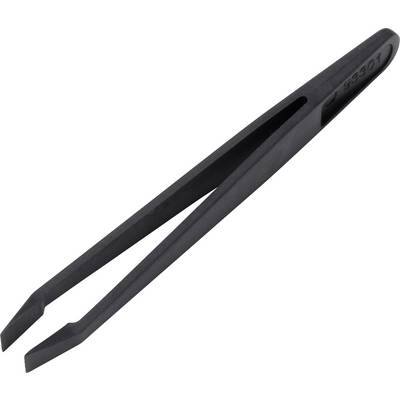 Zwarte plastic pincetachtige twee-einde gereedschap op een witte achtergrond.