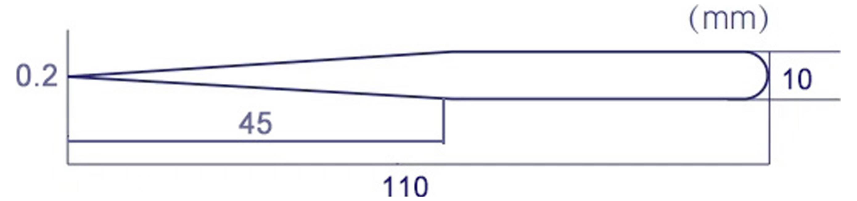Technische tekening van een conisch cilindrisch onderdeel, met afmetingen van 110 mm totale lengte, 45 mm sectionlengte, 10 mm einddoorsnede en 0,2 mm tapse.