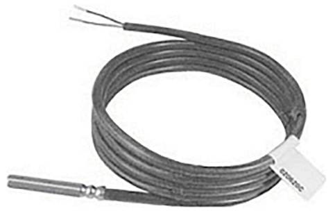 Opgerolde zwarte kabel met twee blootgestelde uiteinden en een wit etiketlabel, afgebeeld op een witte achtergrond.