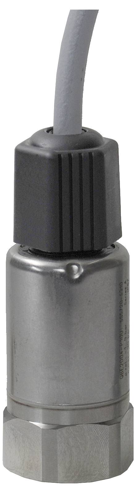 Close-up van een grijze metalen kabelwartel met een grijze kabel die door een zwarte geribde compressiekap gaat.