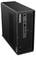 Zwarte Lenovo ThinkStation P3 desktop tower getoond onder een hoek, met voorste ventilatierooster, aan-uitknop, USB-poorten en koptelefoonaansluiting.
