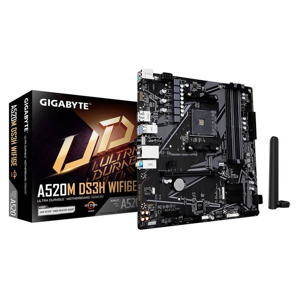 Gigabyte A520M DS3H WiFi6E Moederbord Socket AMD AM4 Vormfactor Micro-ATX Moederbord chipset AMD® A520