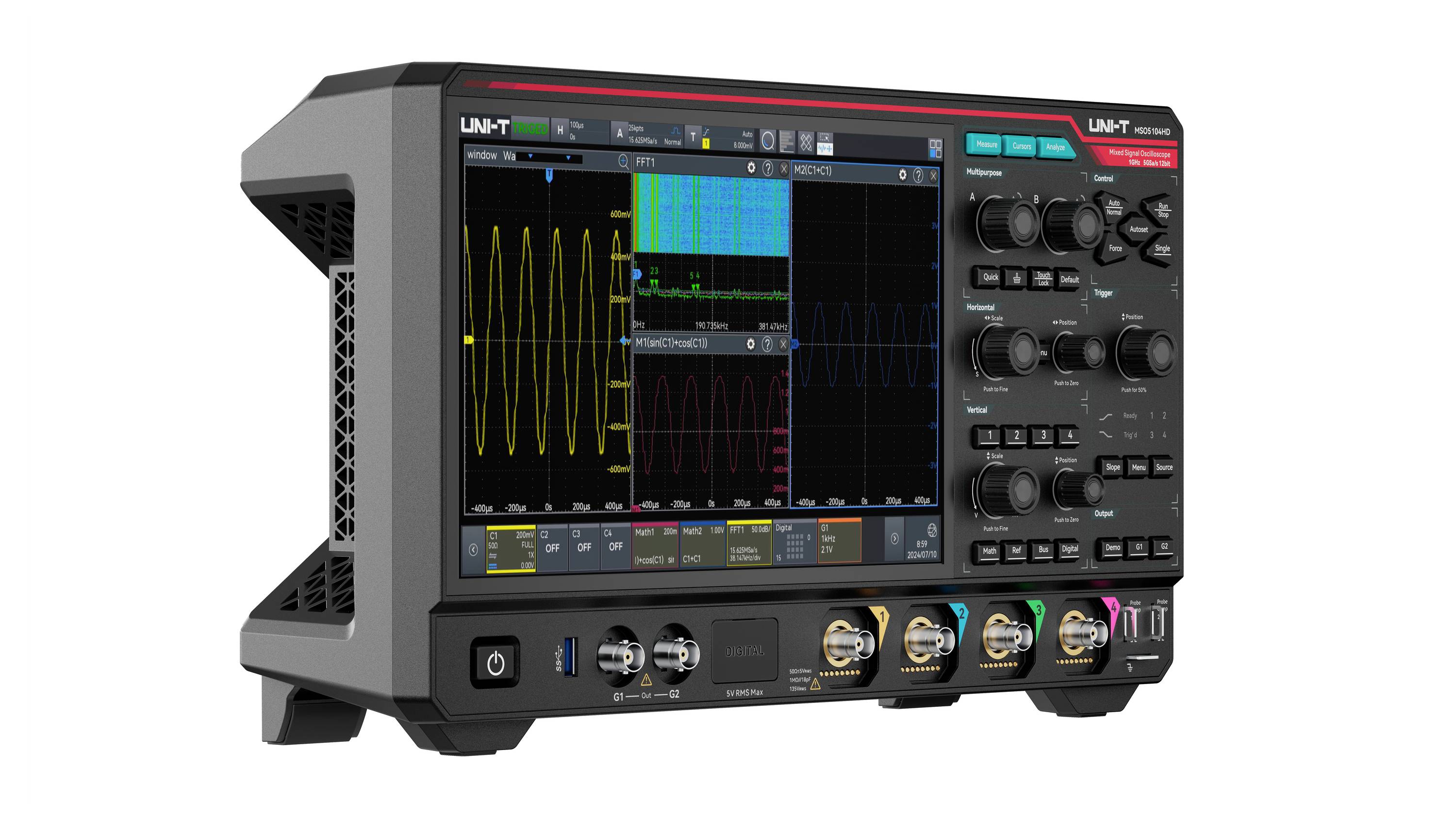 Uni-T MSO5104HD Analoge oscilloscoop, Digitale oscilloscoop 1 GHz 5 GSa/s 500 Mpts 12 Bit Mixed-signal (MSO), Spectruman-3