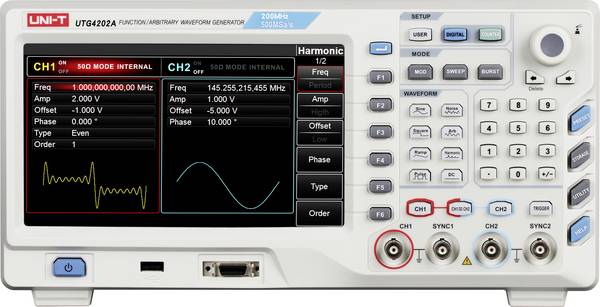 Uni-T UTG4202A Functiegenerator  1 µHz - 200 MHz 2-kanaals Arbitrair