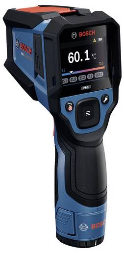 Bosch handheld thermische beeldvormingscamera met een temperatuurlezing van 60,1°C op het scherm.