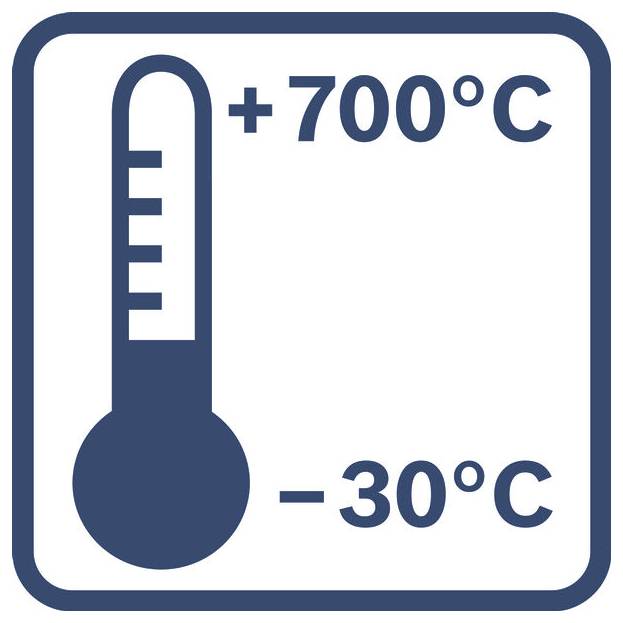 Thermometerpictogram met een temperatuurbereik van -30°C tot +700°C.
