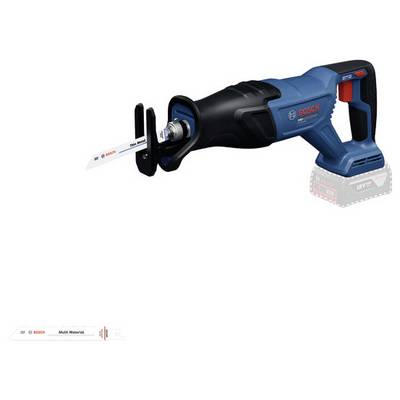 Draadloze Bosch reciprocaatschuurmachine die een wit blad snijdt met het label 'Multi Material'