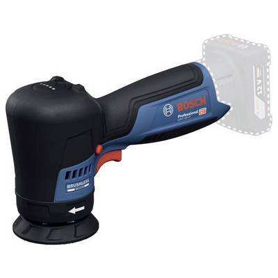 Bosch Professional draadloze haakslijper/polijster met borstelloze motor, weergegeven in zijaanzicht met het batterijgedeelte gemarkeerd in grijs.