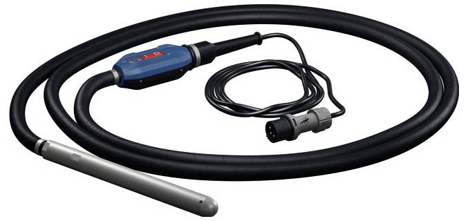 Flexibele inspectiecamera-sonde met lange zwarte kabel, bedieningskabel en cilindrische metalen cameratip op witte achtergrond