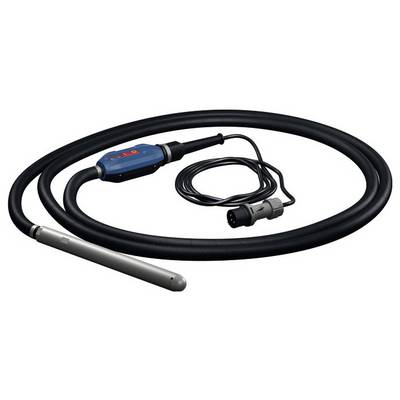 Flexibele inspectiecamera-sonde met lange zwarte kabel, bedieningskabel en cilindrische metalen cameratip op witte achtergrond