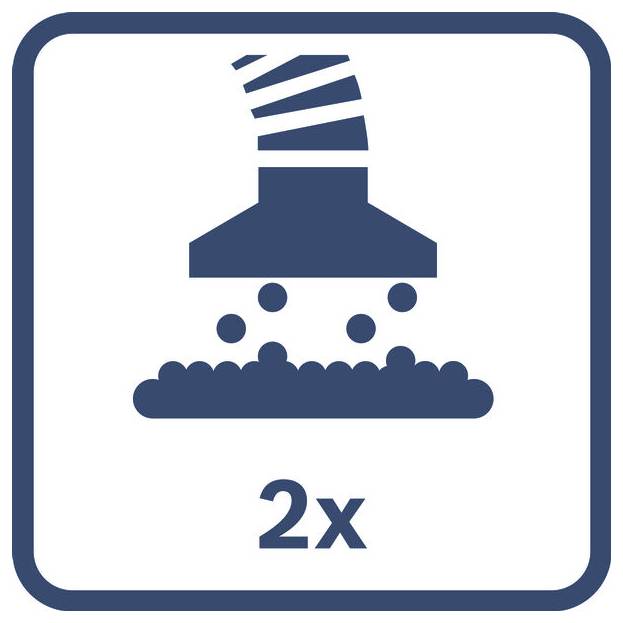 Wassymbool voor droging in de droogkast op lage temperatuur, weergegeven met '2x' om een gemiddelde instelling of dubbele droogcyclus aan te geven