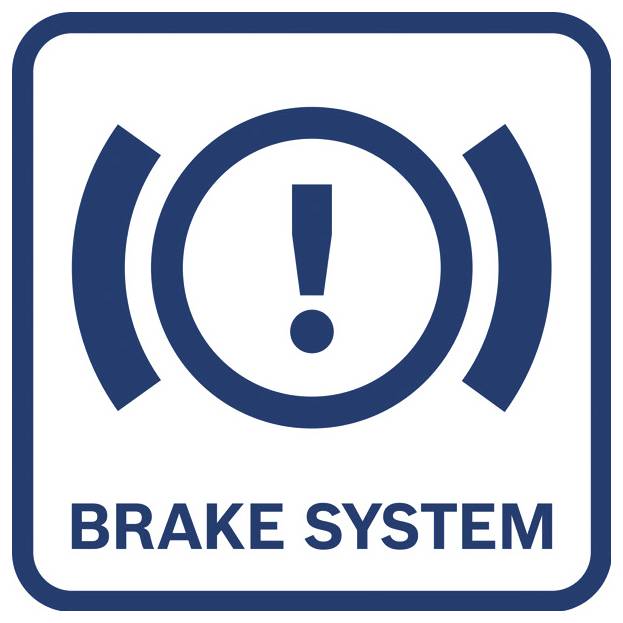Pictogram voor waarschuwing remsysteem met een uitroepteken in een cirkel, dat een waarschuwing voor het voertuigremsysteem aangeeft.