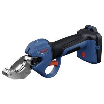 Bosch draadloze kabelsnijder met blauw-zwart lichaam, rode trekker en metalen snijkop op een witte achtergrond