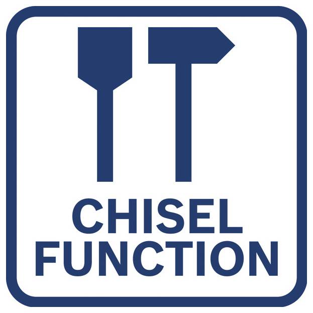 Blauw bord pictogram met de woorden 'CHISELFUNCTION' onder gestileerde beitel- en pijlsymbolen.
