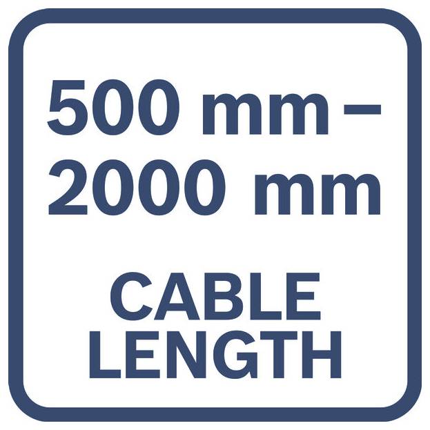 Bord met aanduiding van kabellengtebereik: 500 mm–2000 mm.