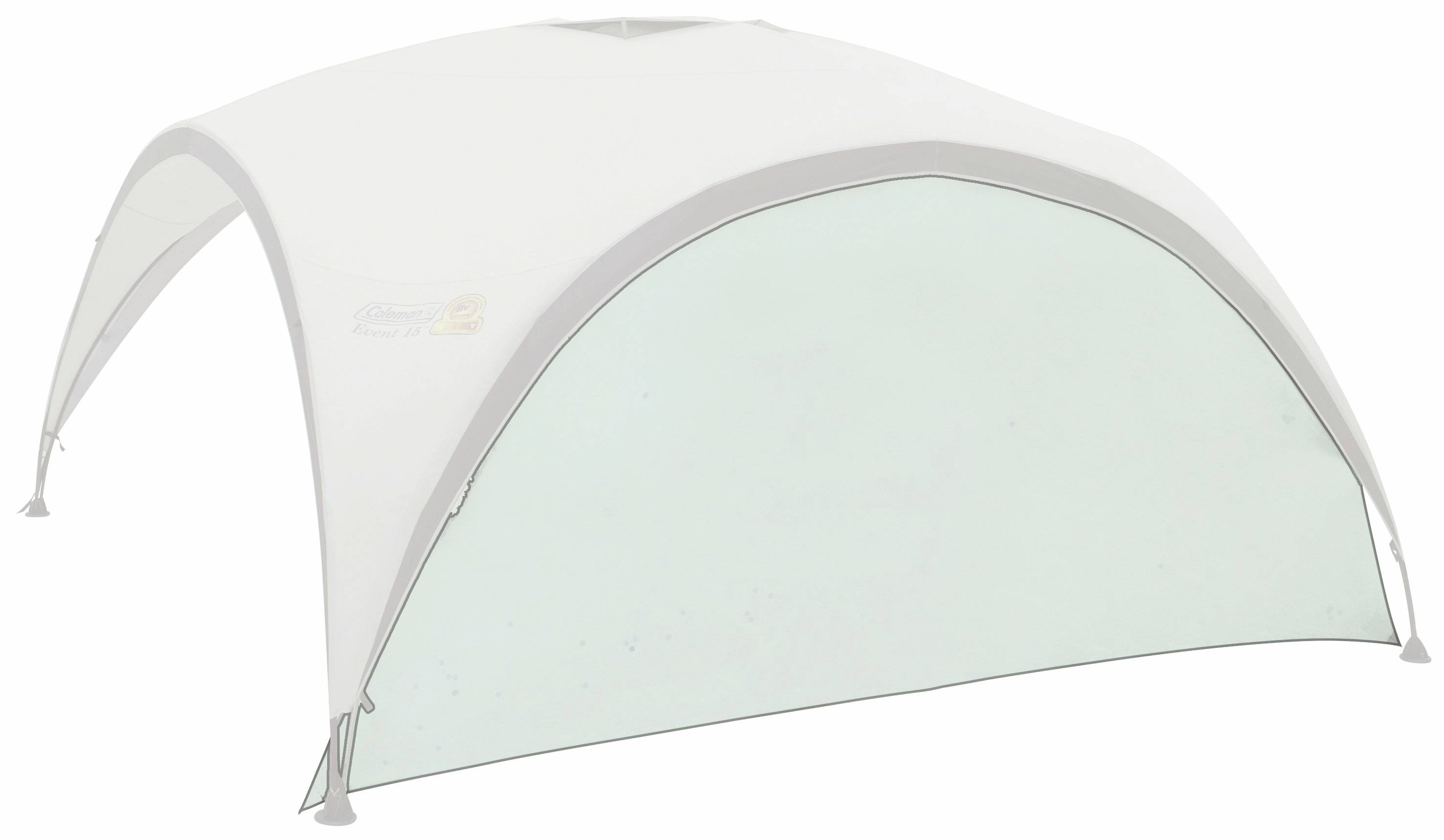 Wit pop-up luifelpaviljoen met lichtgroene zijwanden, weergegeven op een effen witte achtergrond.