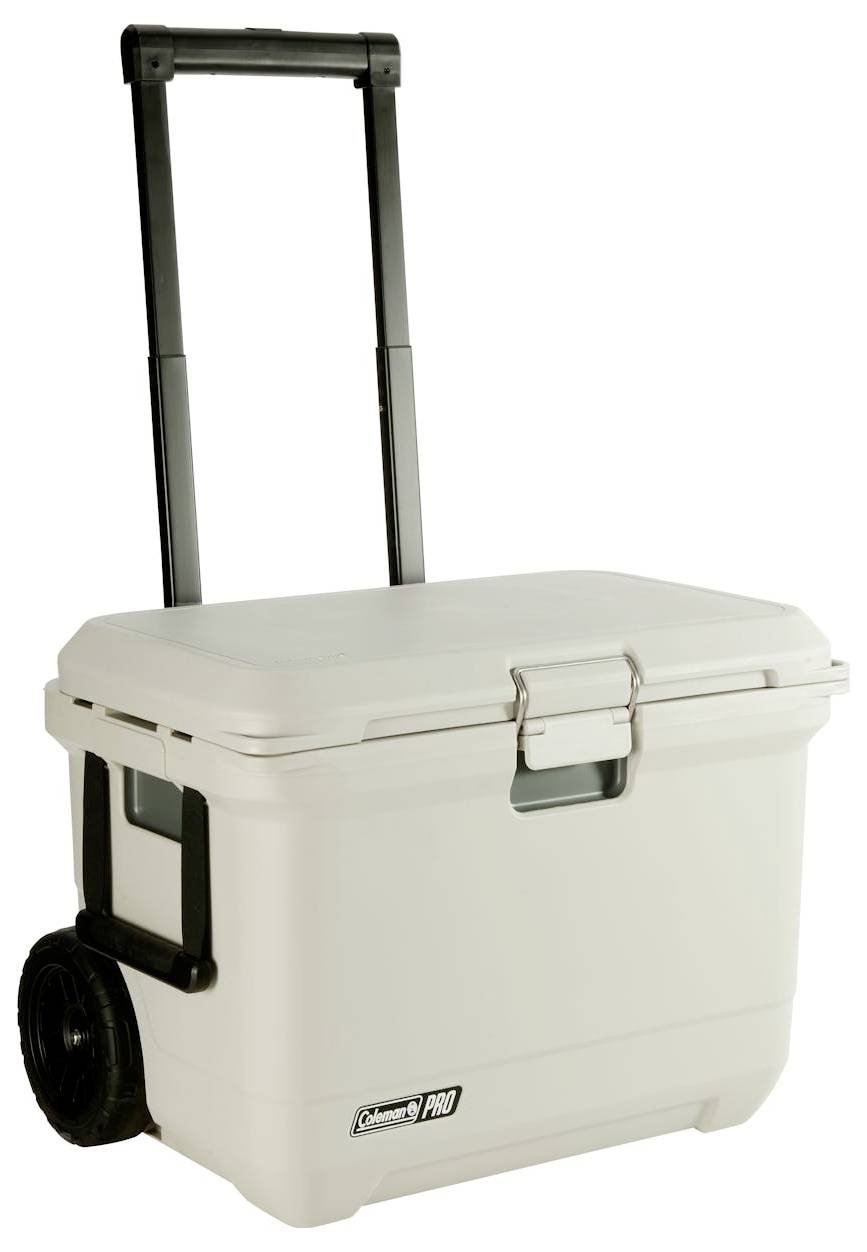 Witte Coleman Pro wielpullup met verlengd trekgreep, weergegeven op een effen witte achtergrond.
