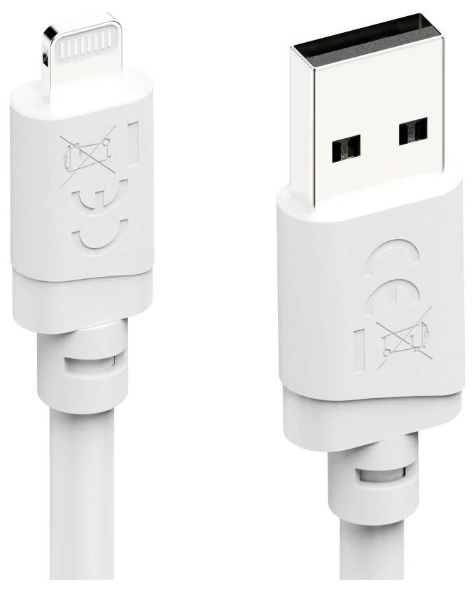 Twee witte oplaadkabels naast elkaar getoond: een met een Lightning-connector en een met een USB-A-connector.