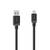 Zwarte gevlochten USB-C oplaadkabel gelabeld met '240W' en 'hama', opgerold op een witte achtergrond met connectoren aan beide uiteinden zichtbaar.