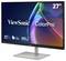 ViewSonic ColorPro 27-inch IPS-monitor met 120 Hz en 100% sRGB-labels op een zilveren standaard.
