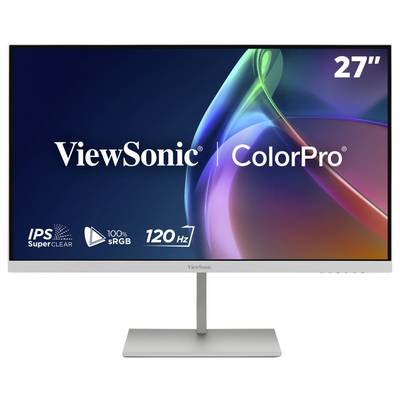 ViewSonic ColorPro 27-inch monitor met IPS SuperClear, 100% sRGB en 120 Hz weergegeven op het scherm.