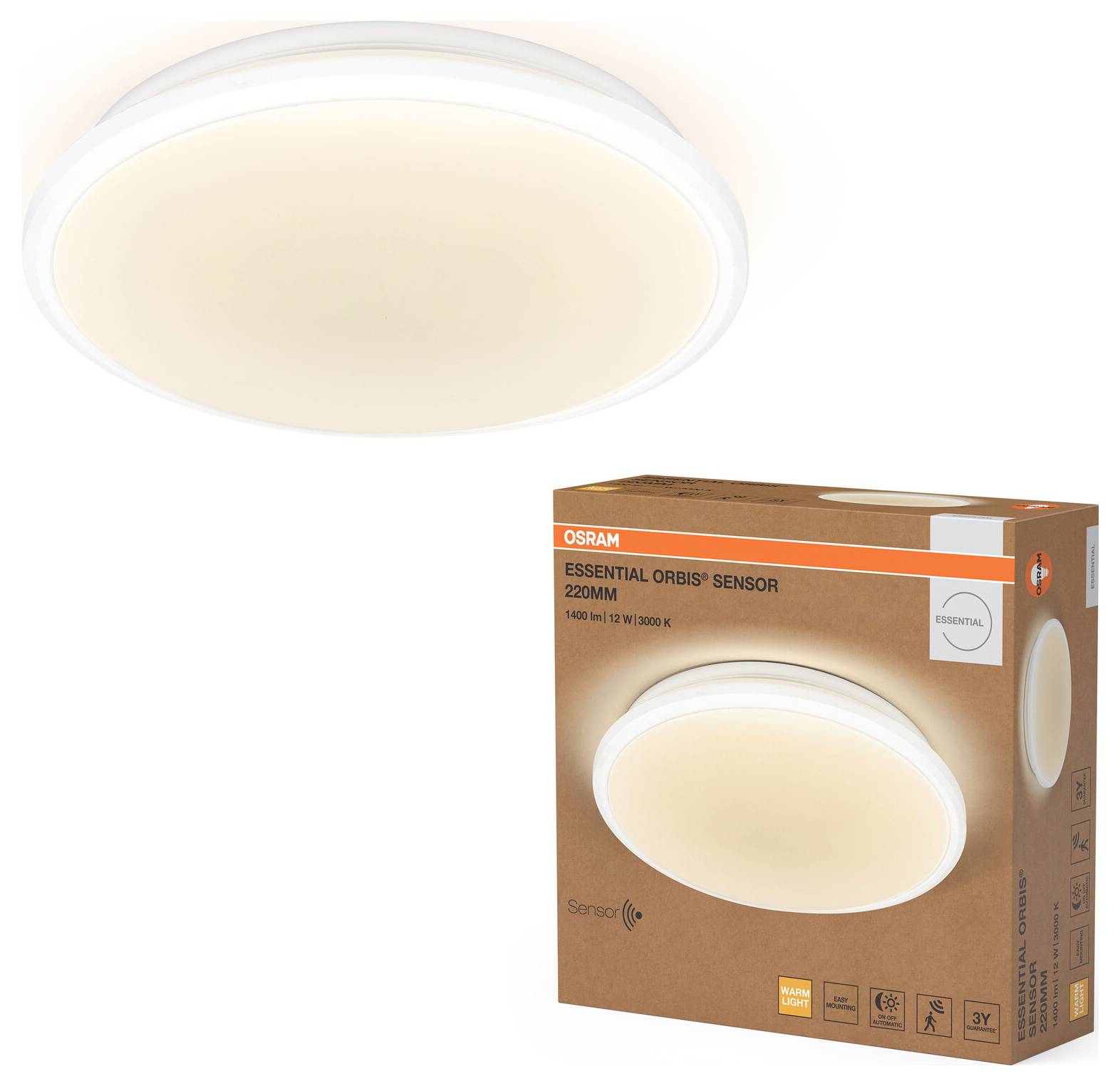 OSRAM Essential Orbis Sensor 230mm 12W 830 White 4058075855106 LED-plafondlamp met bewegingsmelder LED LED vast ingebouw-1
