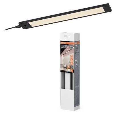 Zwarte LED-onderkastlichtbalk weergegeven met de verpakking van het OSRAM-productdoos.