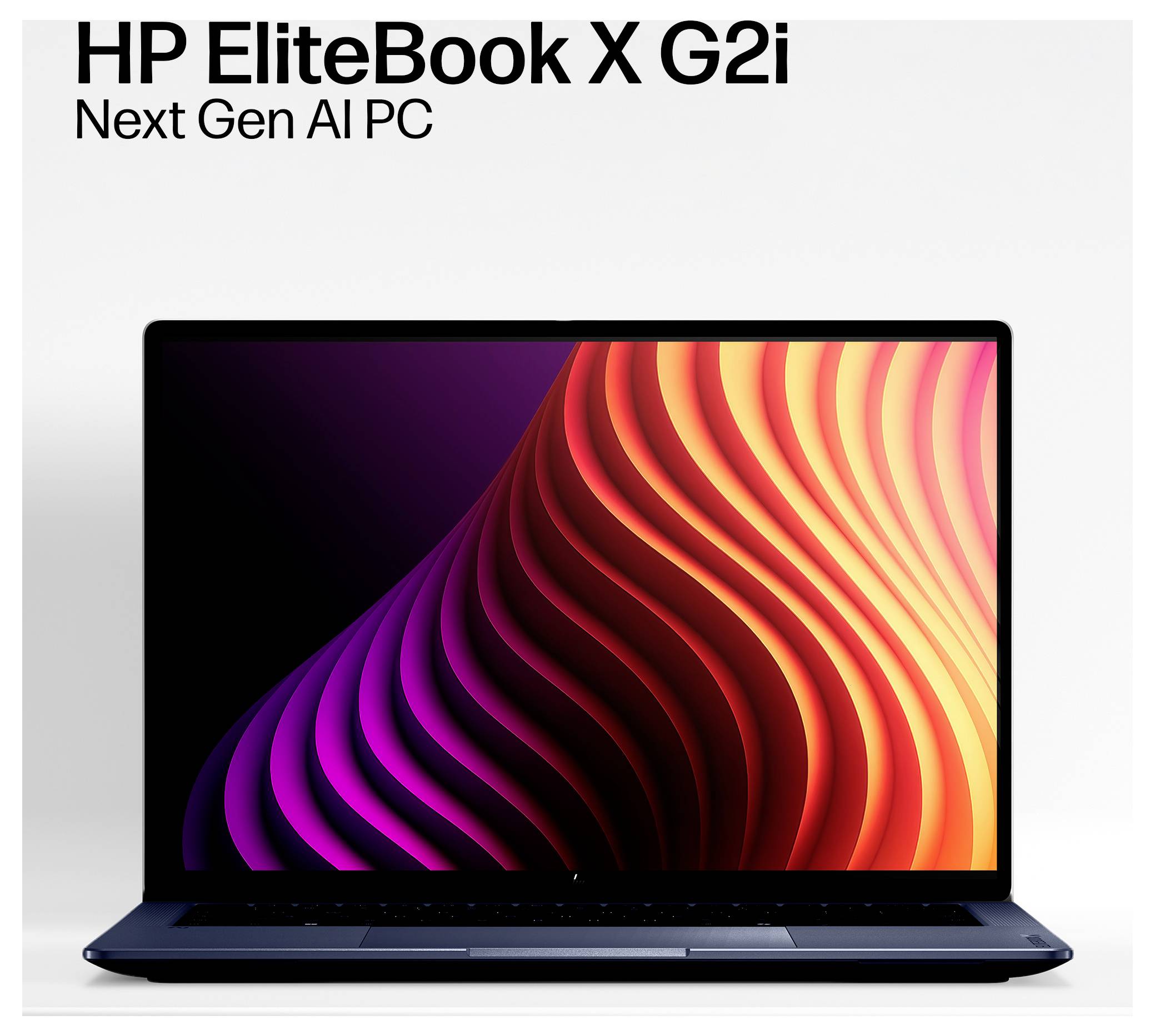 HP EliteBook X G2i laptop met de tekst 'Next Gen AI PC' erboven op een witte achtergrond.