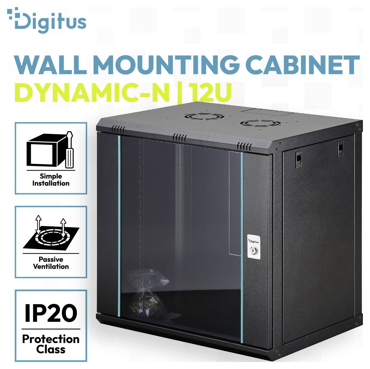 Digitus DN-37109 19inch-patchkast 12 HE Zwart, Zwart (RAL 9005)-1