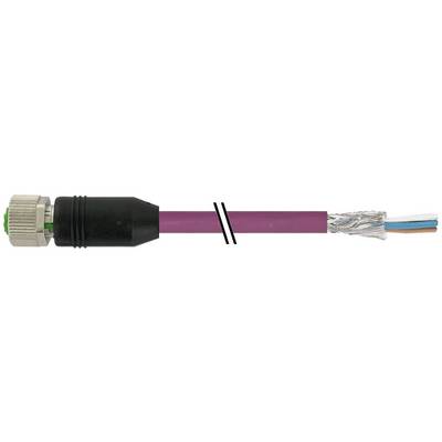Glasvezelkabel met een zwarte connector aan de linkerkant, geïsoleerde magentakleuring in het midden, en blootgestelde gevlochten draden aan de rechterkant.