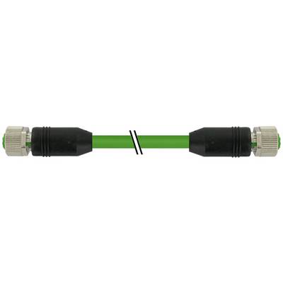 Groene coaxiale kabel met zwarte connectoren aan beide uiteinden, afgebeeld met een breekmarkering in het midden die een kabelgedeelte aanduidt.