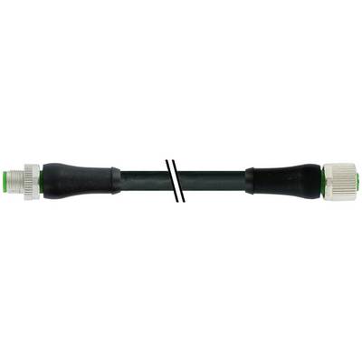 Zwarte kabel met groen-witte connectoren aan beide uiteinden, weergegeven met een onderbrekingsmerk in het midden dat aangeeft dat de kabel doorgaat of onderbroken is.