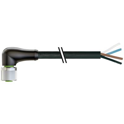 Opgerold zwart kabel met een rechthoekige connector aan de linkerkant en drie blootgestelde draden aan de rechterkant, met een beschadigd of ontmanteld uiteinde.