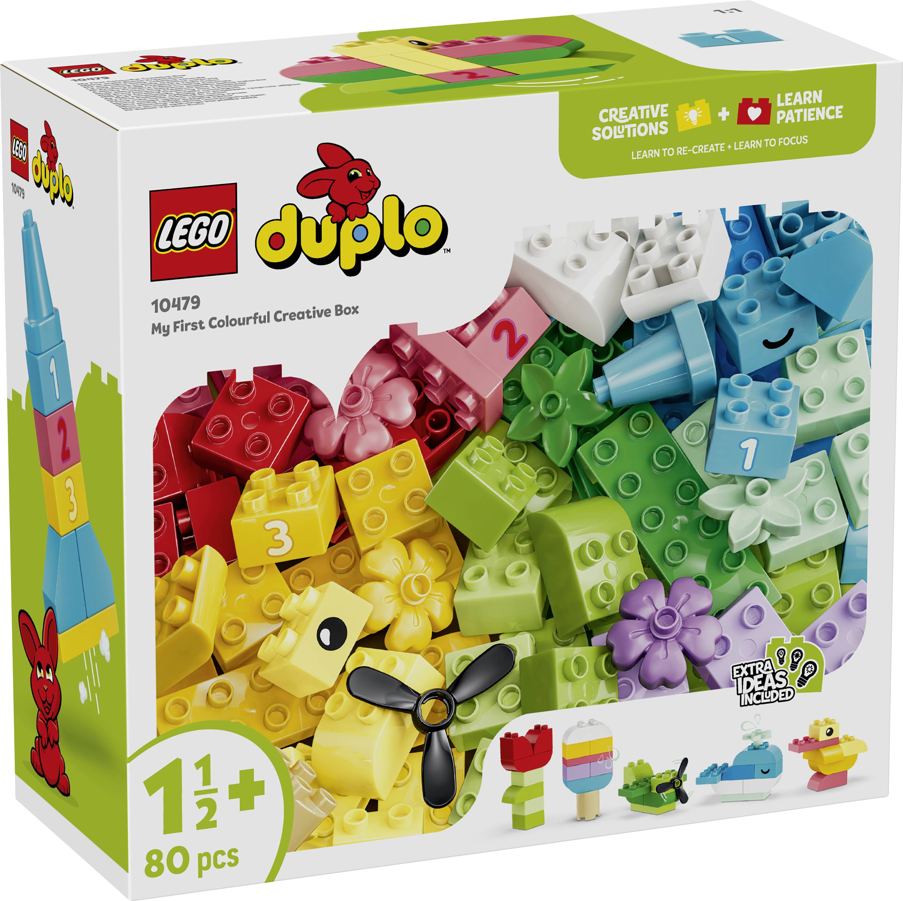 LEGO Duplo 'Mijn Eerste Kleurrijke Creatieve Doos' voor vanaf 1,5 jaar, met 80 gekleurde bouwstenen en voorbeeldbouwwerken.