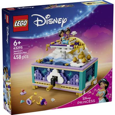 LEGO Disney Jasmine's Juwelenkistje set verpakking, met daarop een bouwbare juwelenkistje met Jasmine en een ander personage erop, 458 stukken, vanaf 6 jaar
