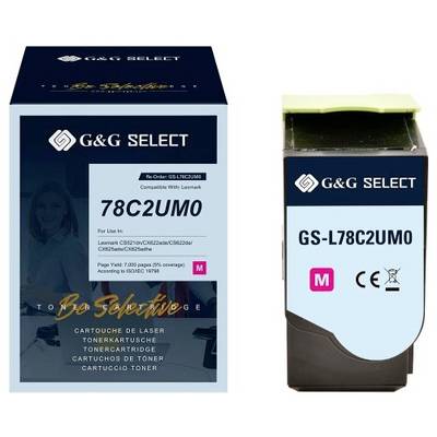 Twee G&G SELECT tonercartridgedozen gelabeld '78C2UM0' en 'GS-L78C2UM0' voor een magenta printercartridge.