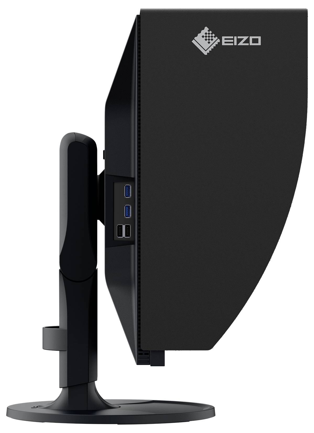 EIZO 27-inch monitor met USB-C docking, weergegeven op een blauw scherm met het EIZO-logo.
