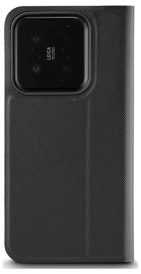 Zwart smartphonehoesje met een grote vierkante camerauitsnijding aan de achterkant, waarin de drievoudige Leica-cameramodule van de telefoon zichtbaar is.