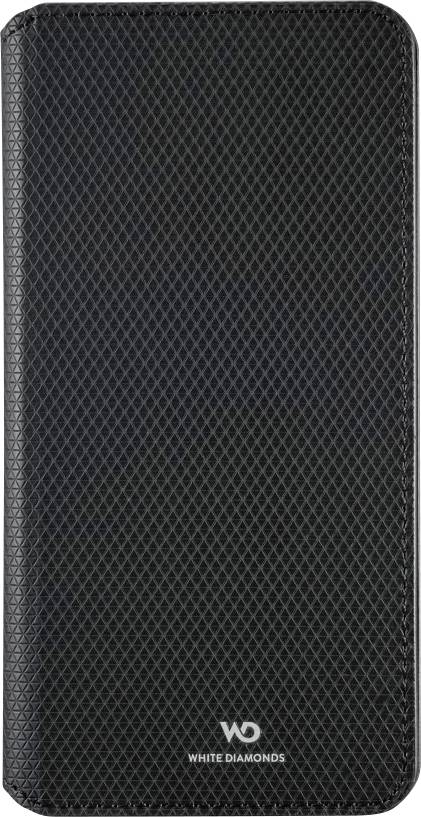 Zwart getextureerde telefoonhoesje met afgeronde hoeken en het White Diamonds-logo onderaan.