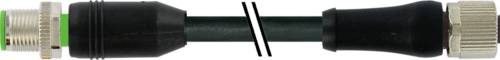 Een zwarte coaxiale kabel met metalen connectoren aan beide uiteinden, gebruikt voor het verbinden van elektronische apparatuur of tv-apparatuur.