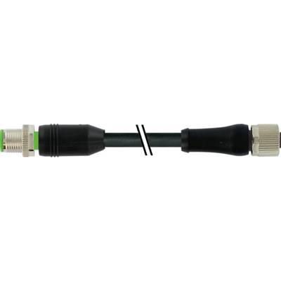 Een zwarte coaxiale kabel met metalen connectoren aan beide uiteinden, gebruikt voor het verbinden van elektronische apparatuur of tv-apparatuur.