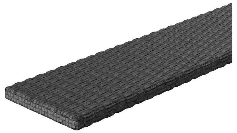 Een rechthoekige zwarte geweven mat of vloerloop afgebeeld op een witte achtergrond.
