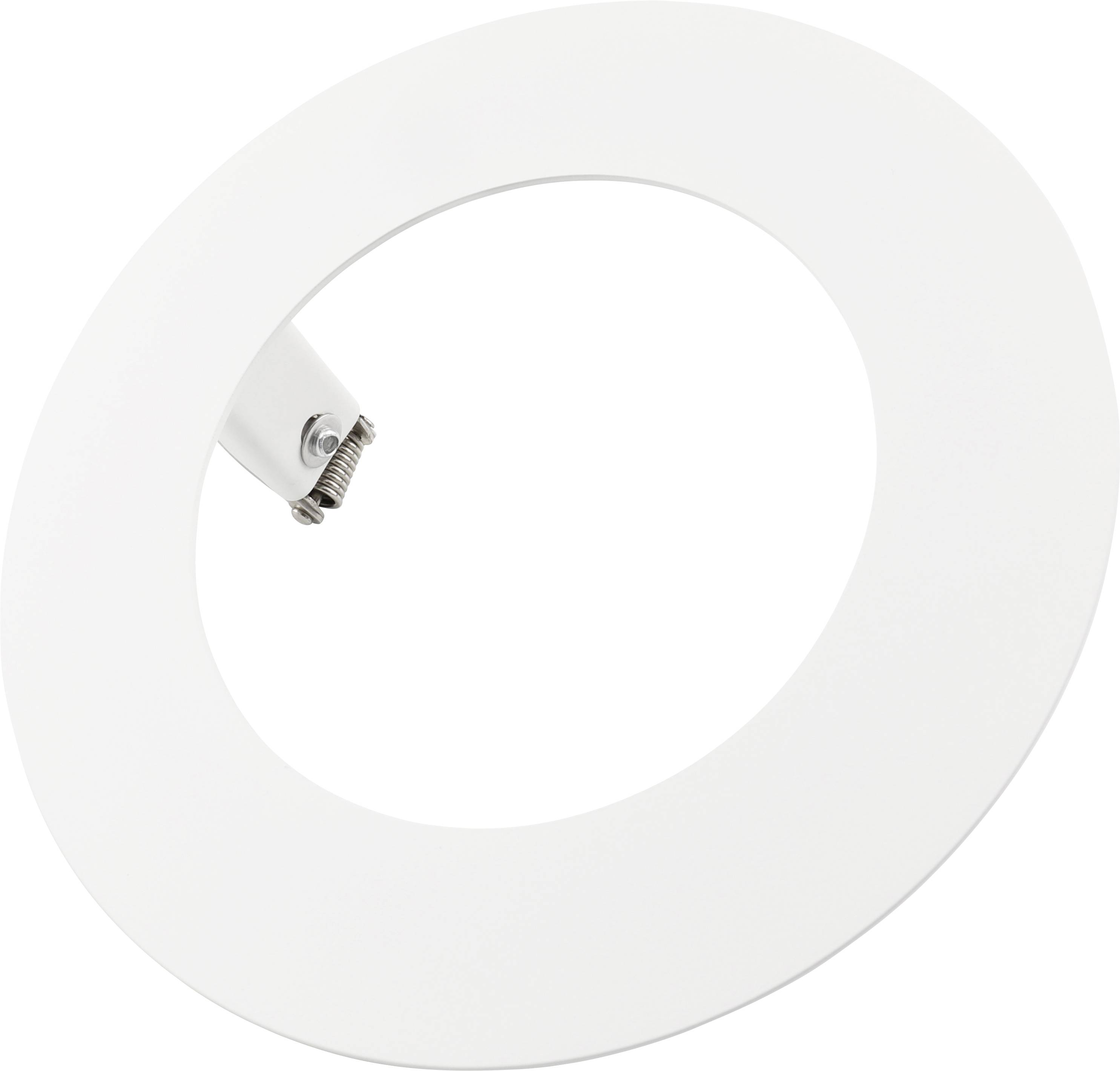 Wit rond LED-inbouwplafondlicht met veerclips, weergegeven tegen een witte achtergrond.