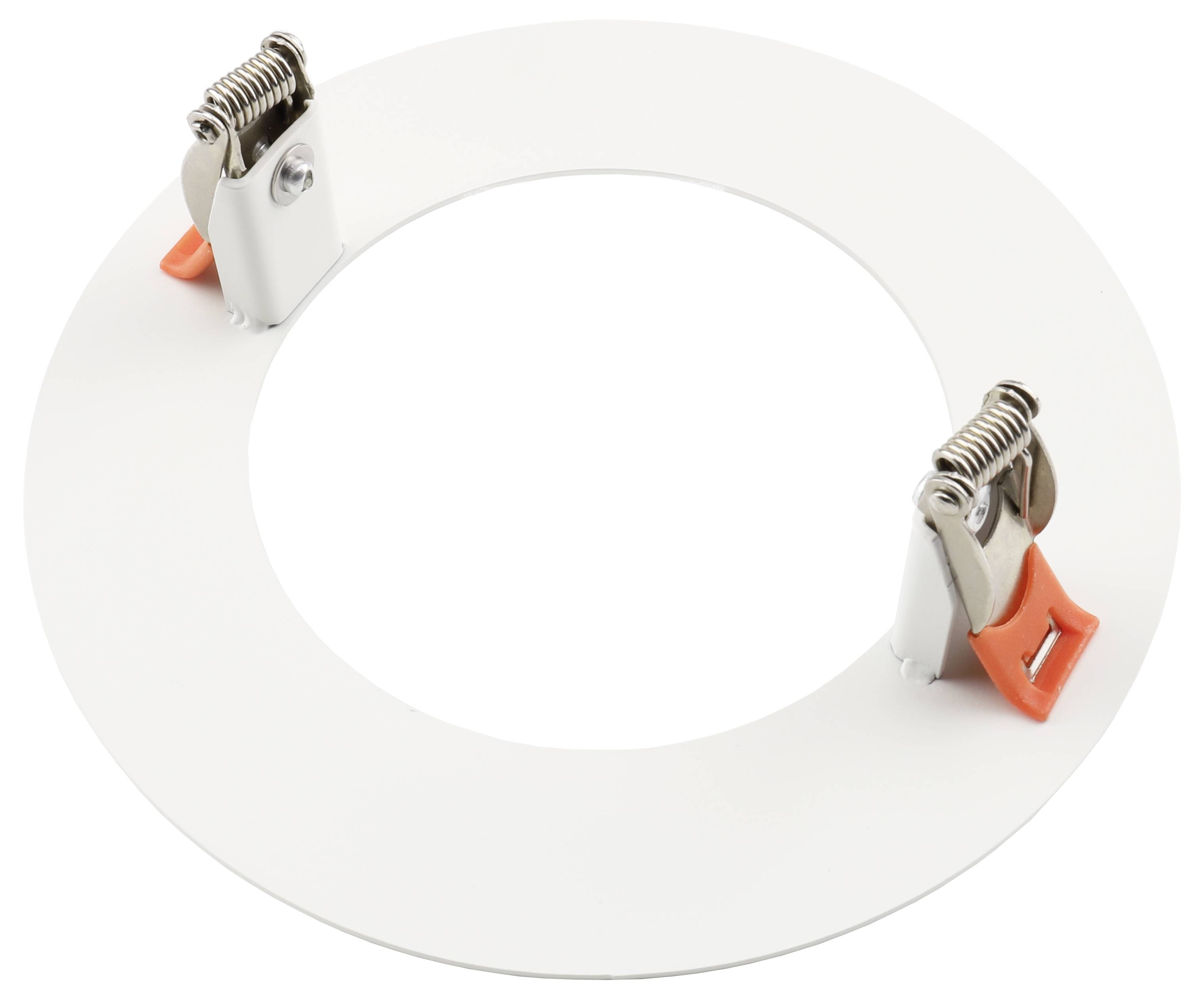 Wit ringvormig bevestigingsring met twee veerclips op tegenovergestelde zijden